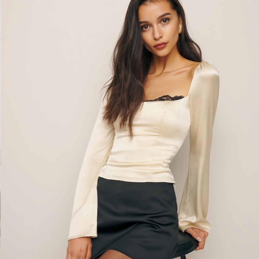 Reformation Rita Silk Top in Almond